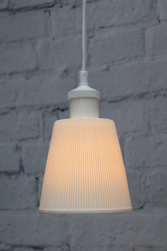 Large ceramic pendant light with white cord