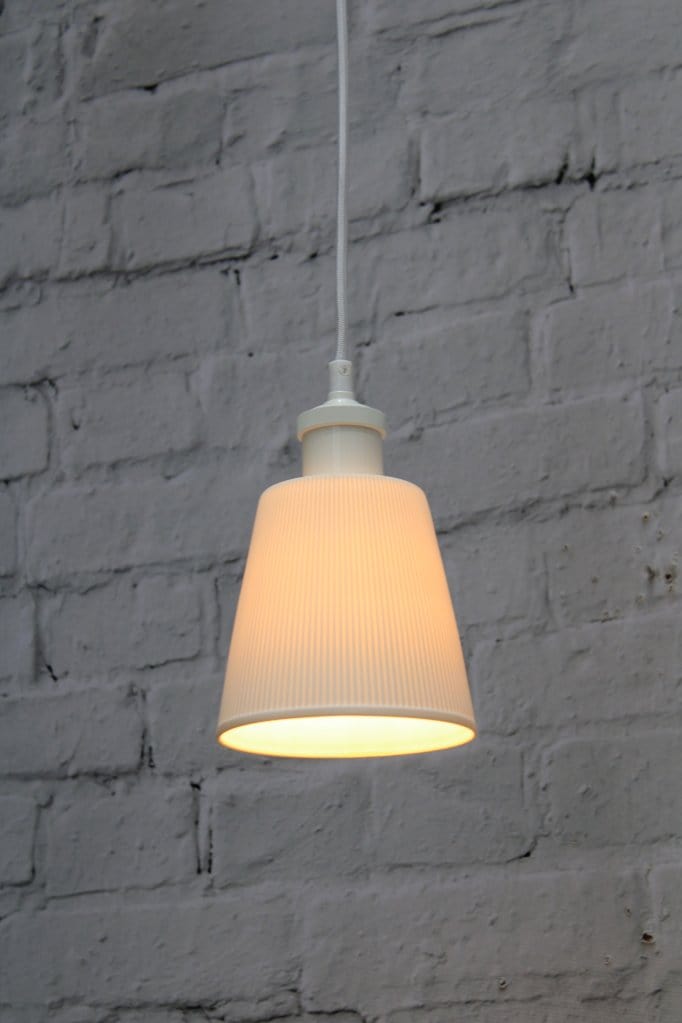 Large ceramic pendant light with white cord