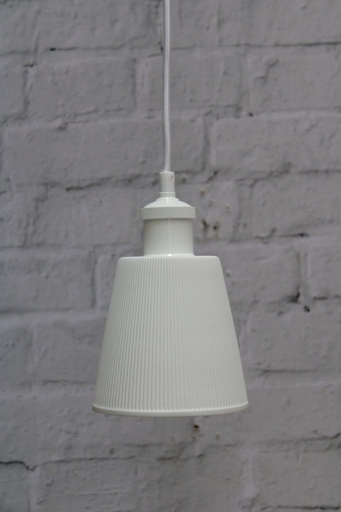 Large ceramic pendant light with white cord