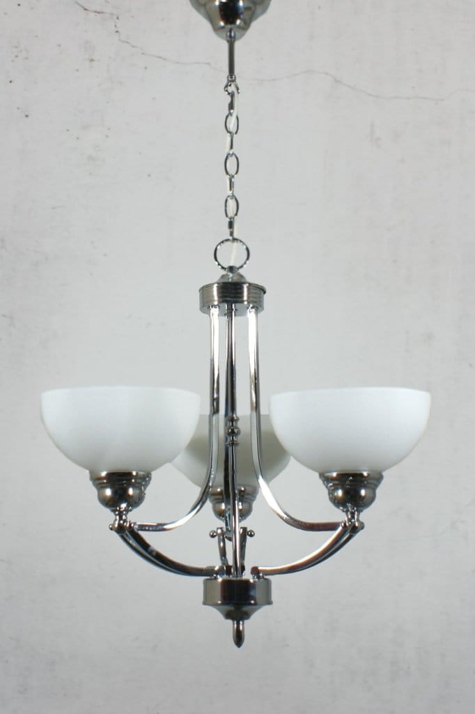 Small chrome chandelier with opal shades