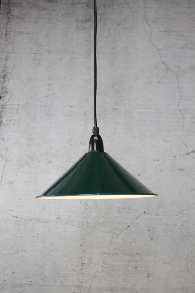 Cone outdoor pendant light with small green shade