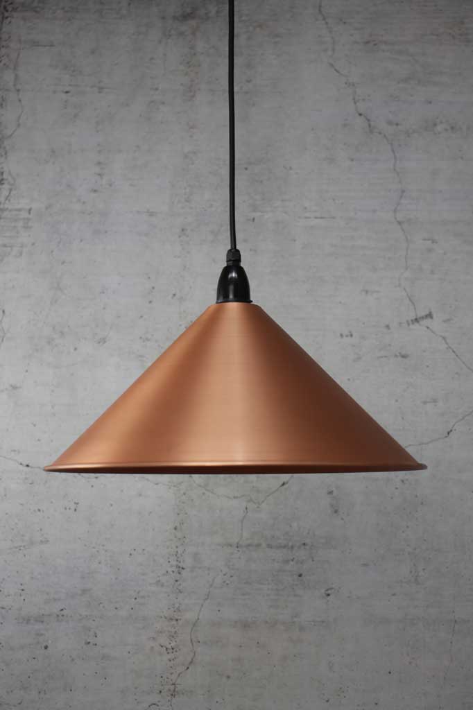 Cone outdoor pendant light with large bright copper shade