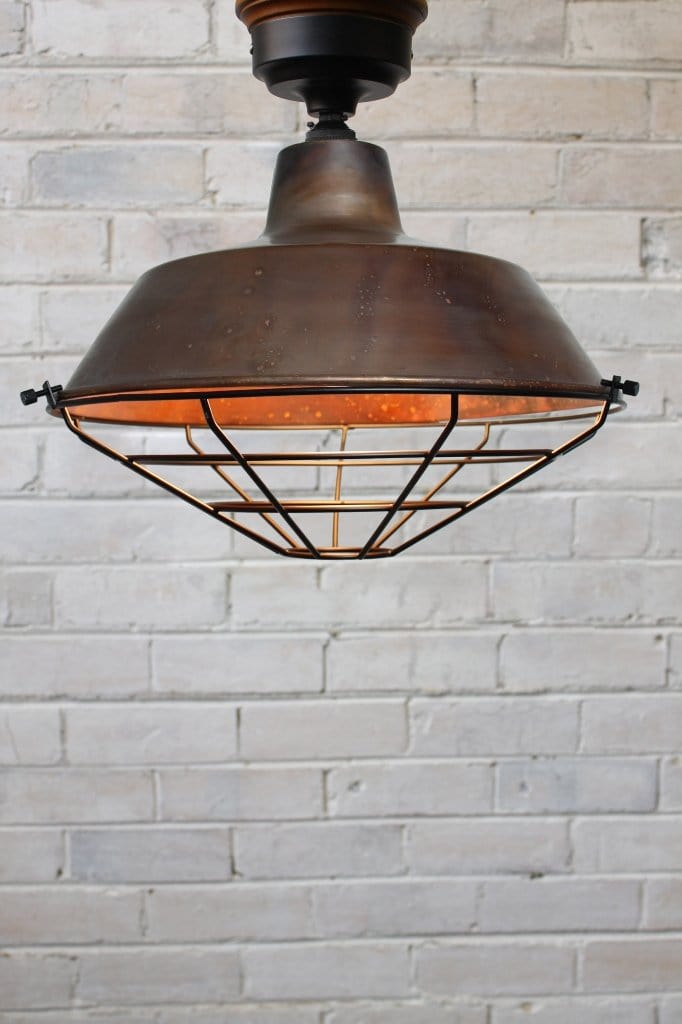 Aged copper flush mount with cage guard