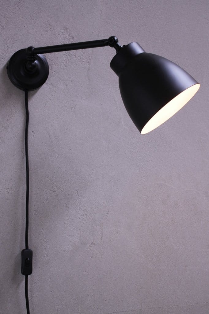 Plug in straight arm wall light with tiltable shade