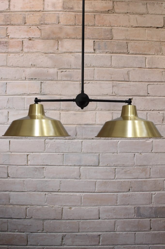 Double arm bright brass pendant light