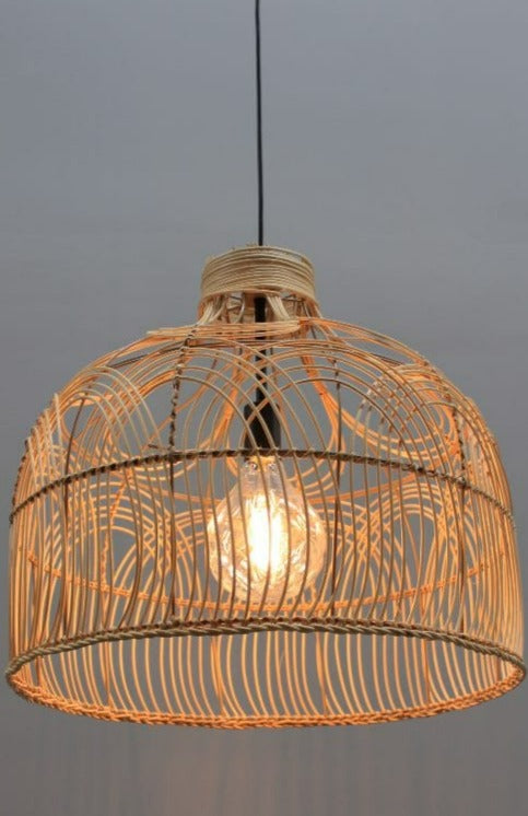 Rattan bell shade pendant light