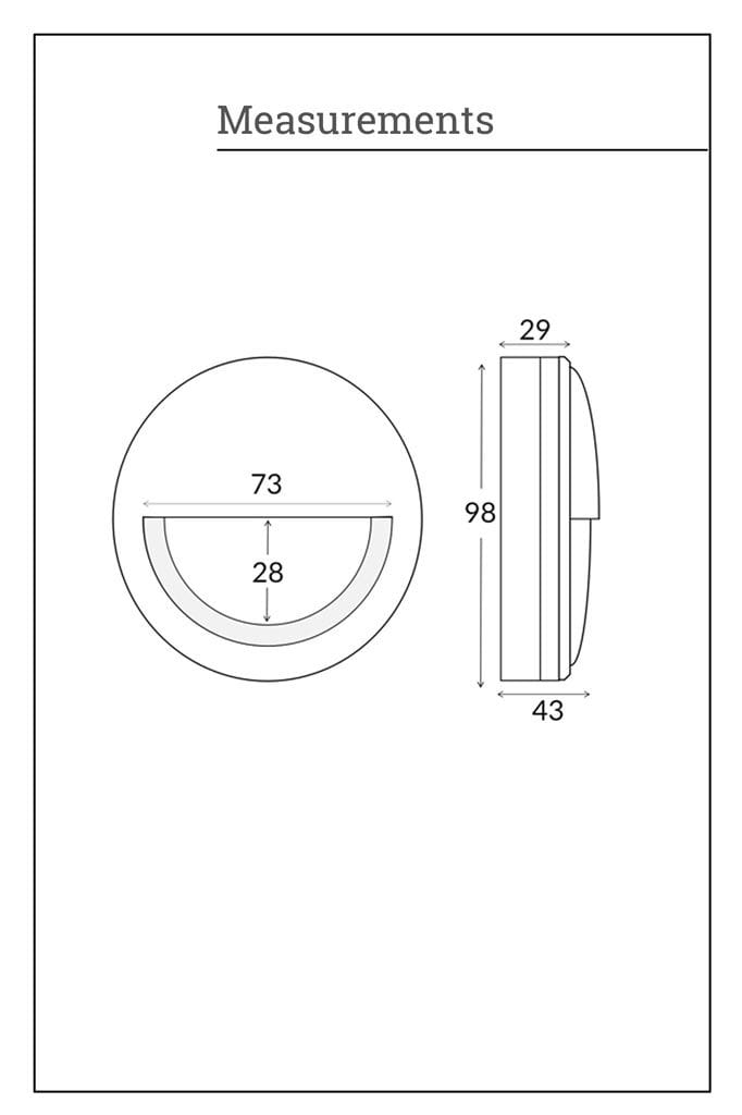 Eyelid step light dimensions