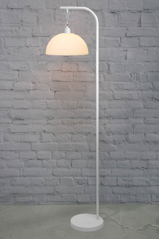 white floor lamp with opal glass dome shade