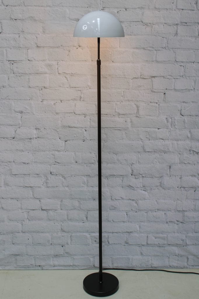 Black table lamp with medium white shade