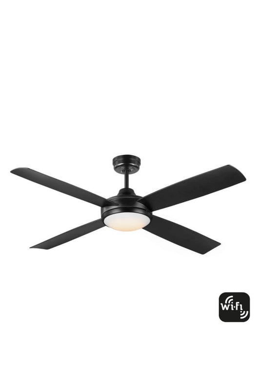 Smart DC Ceiling Fan in black finish with LED. 