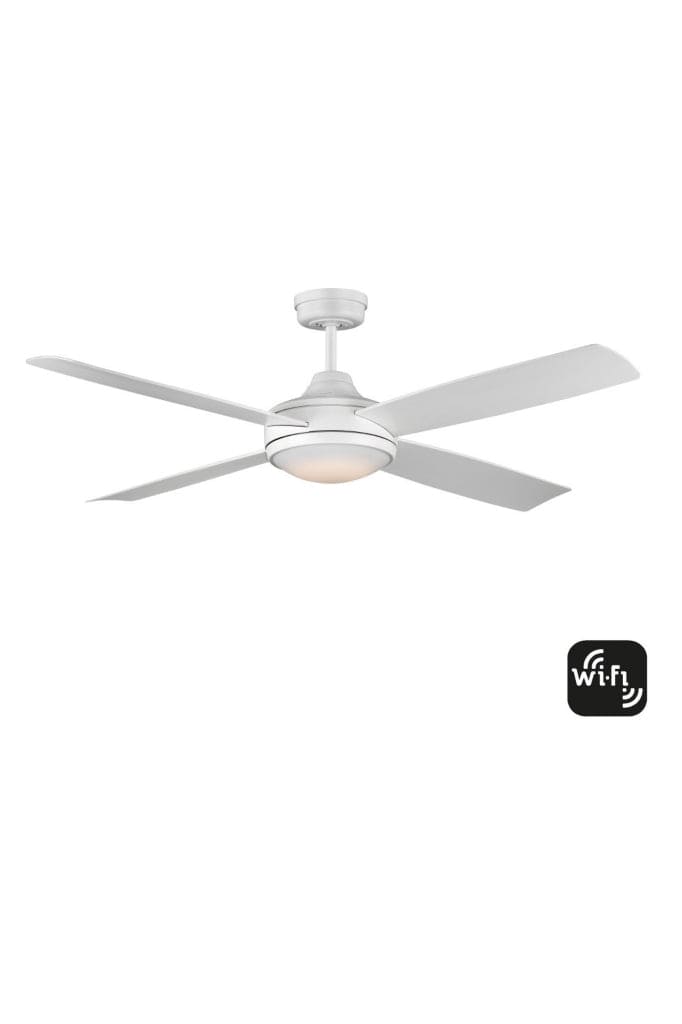 Samrt DC ceiling fan in white finish with LED light