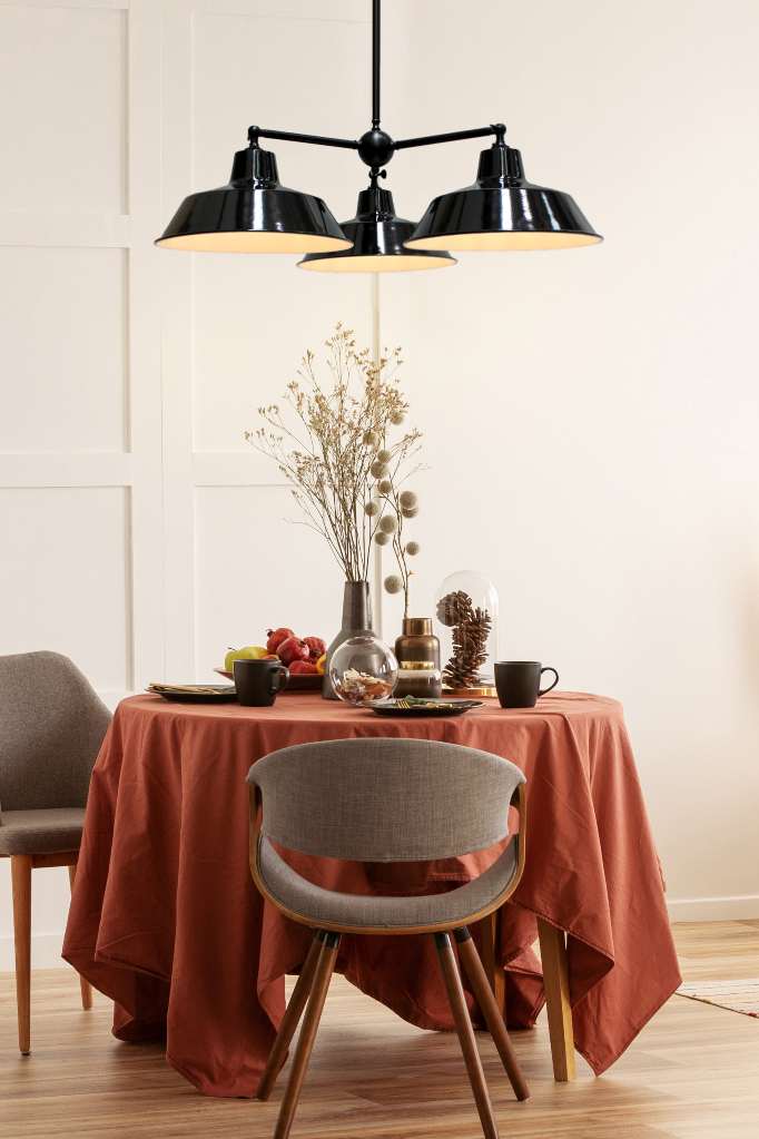 Factory Industrial Chandelier above dining table