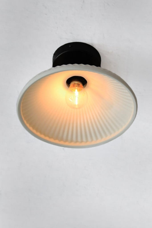 Pleated ceramic flush mount ceiling light with black batten holder