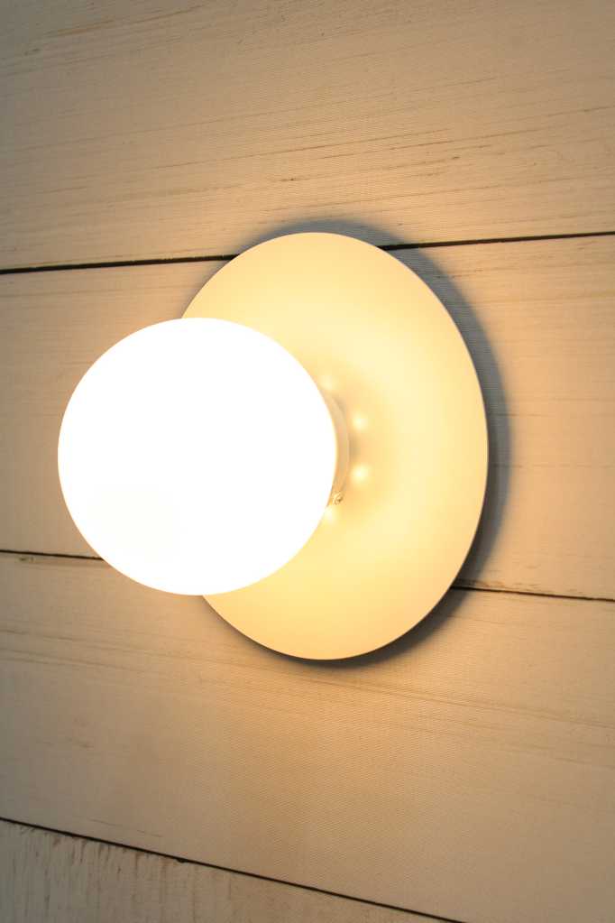 Glass Ball Disc Wall Light  small opal shade with large white disc