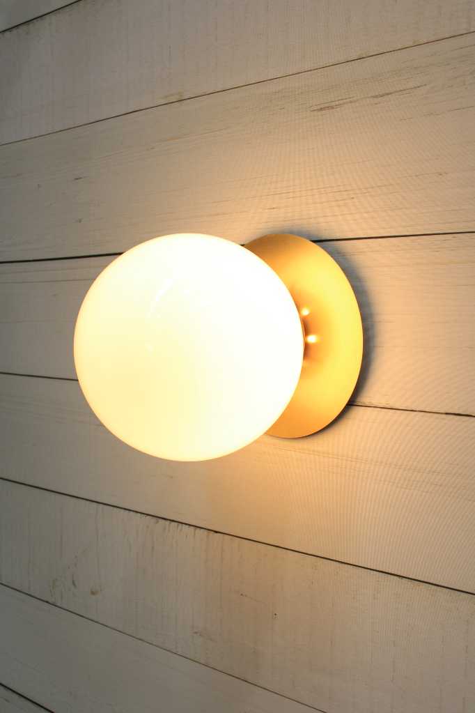 Glass Ball Disc Wall Light Medium Opal with small brassdisc