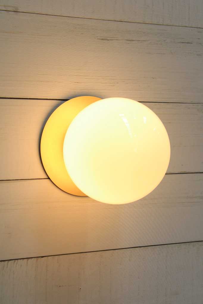 Glass Ball Disc Wall Light - medium opal with mall brass disc