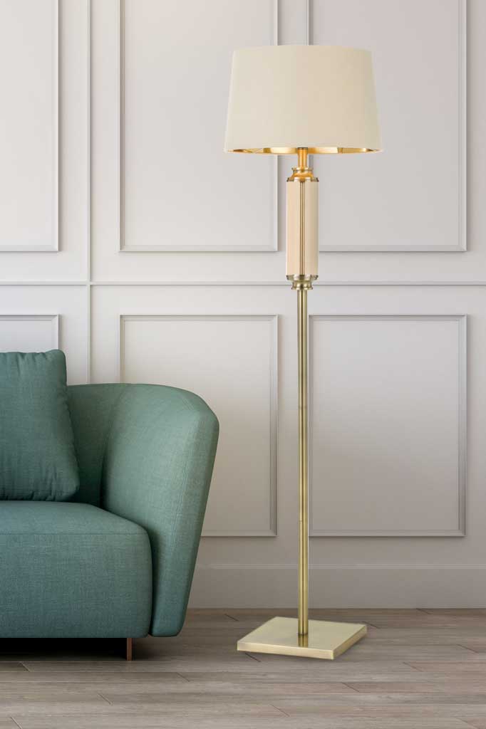 Glass floor lamp with cream shade