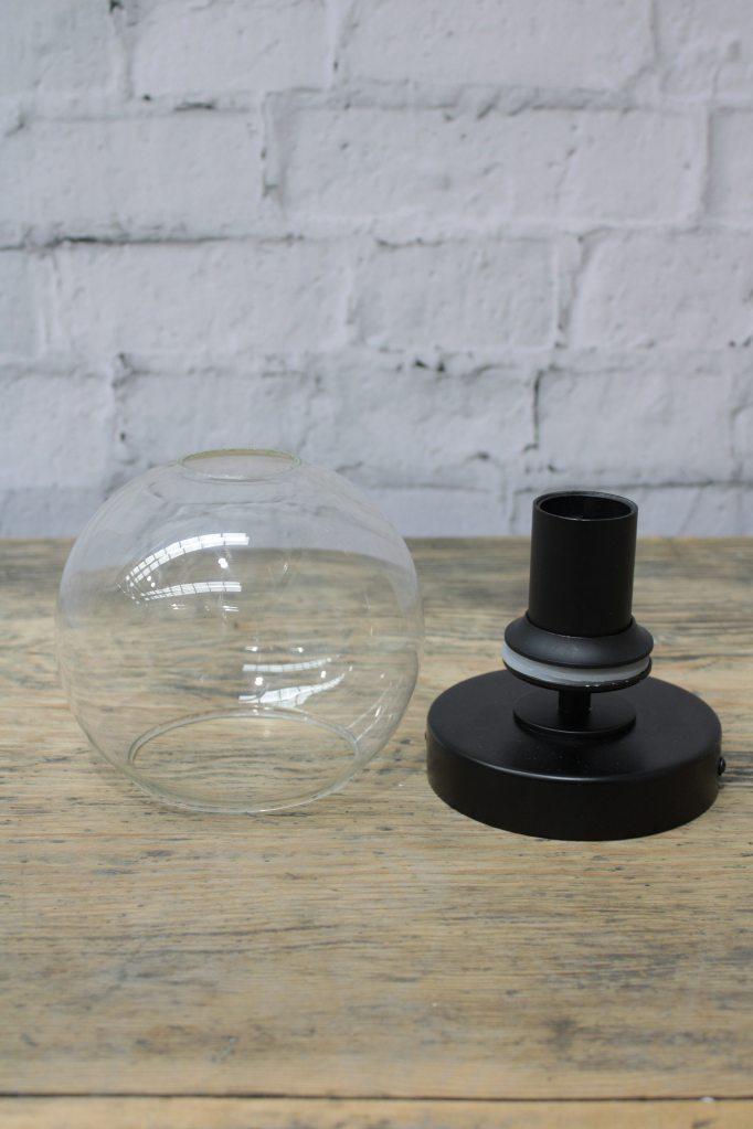 Glass shade and black batten holder