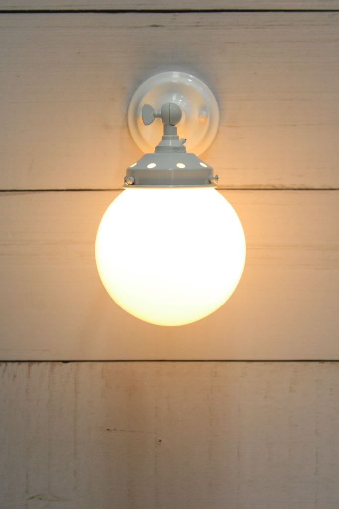 Glass Ball Wall Light with short white arm and small opal shade