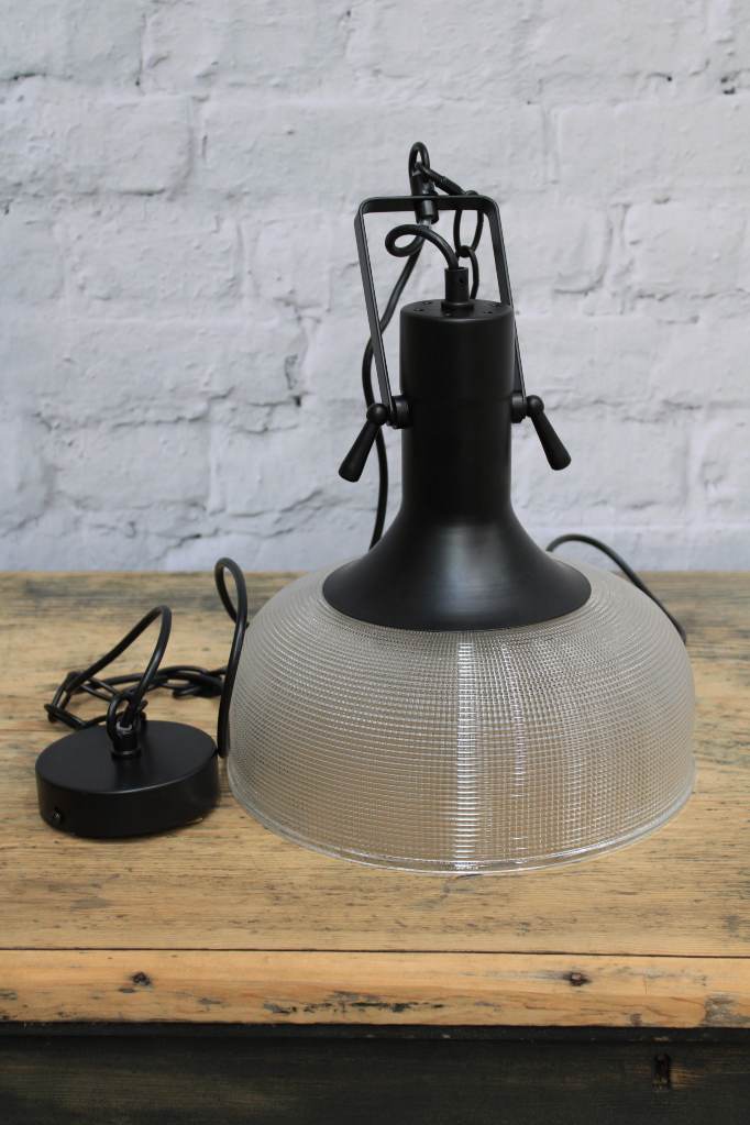 Tiltable holophane glass pendant light