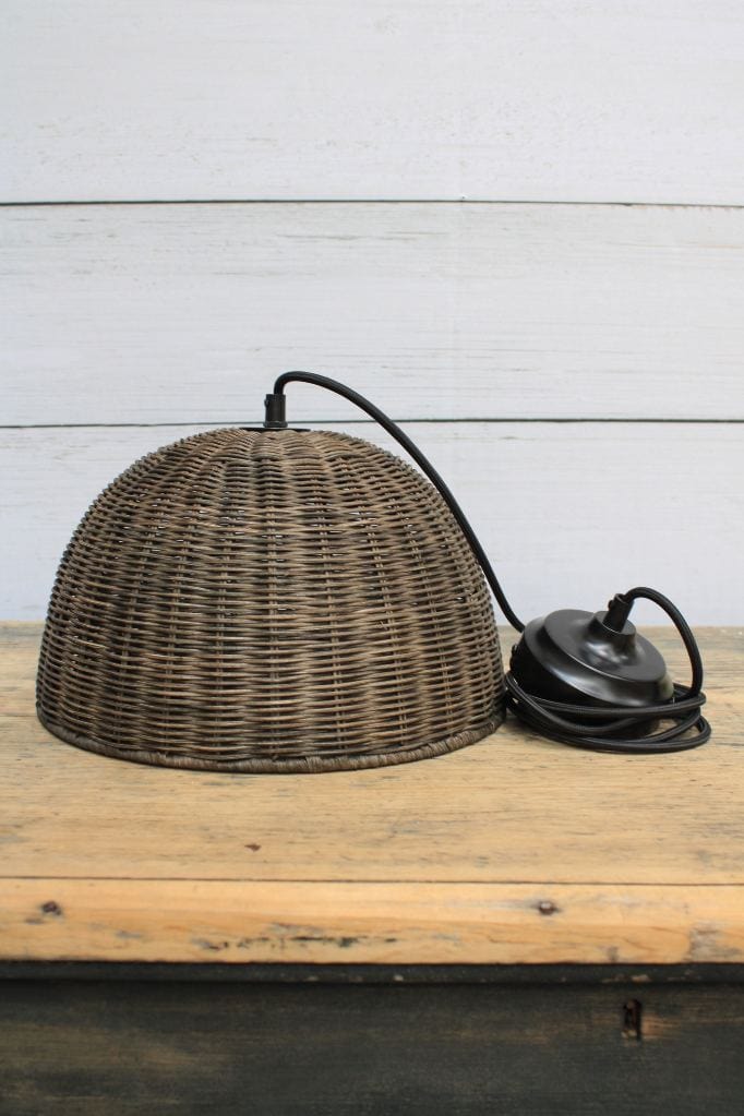 Rattan pendant light with black ceiling rose and cord