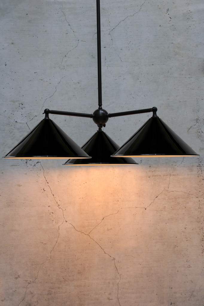 Industrial Cone Chandelier Large black shades