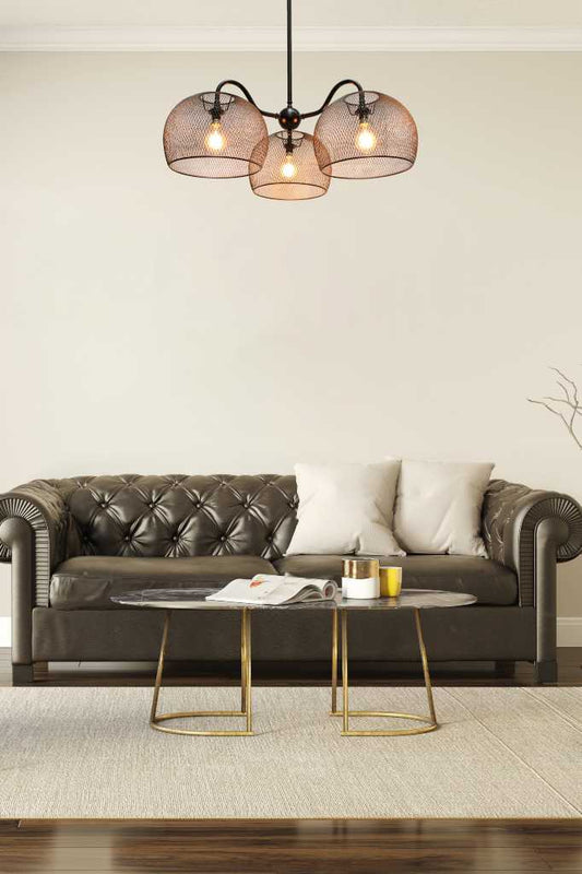 Industrial Gooseneck basket chandelier in living room