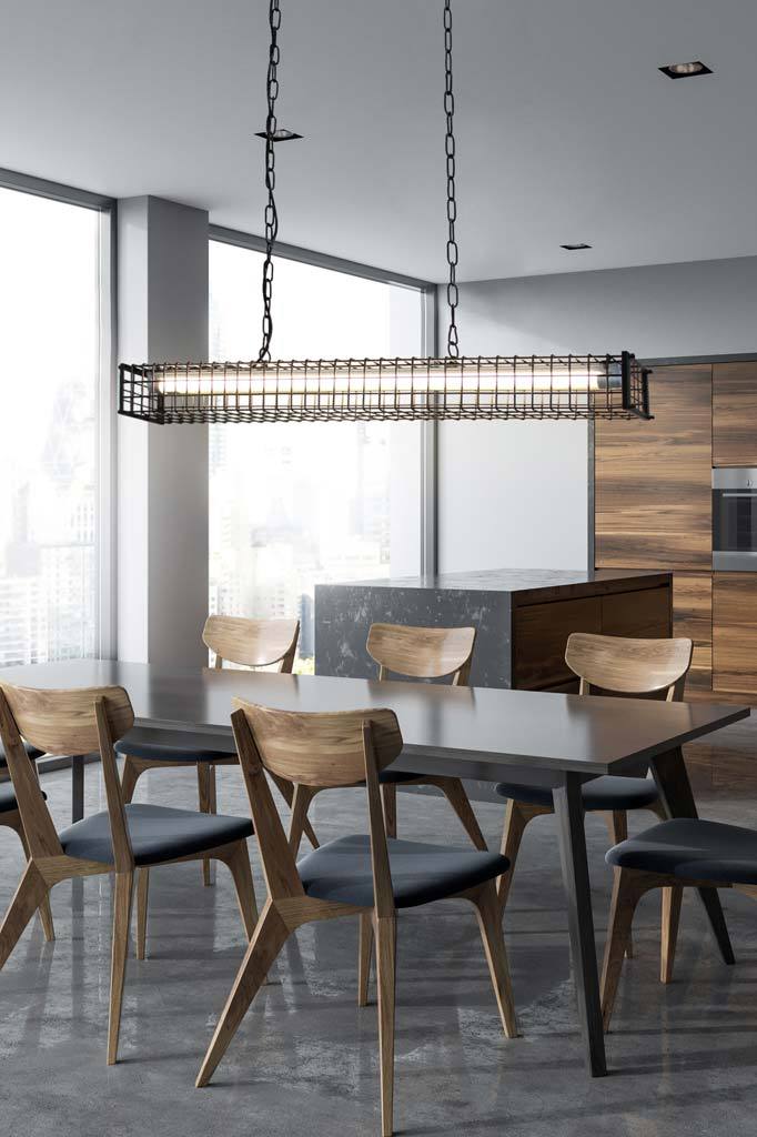 square linear light in dining room