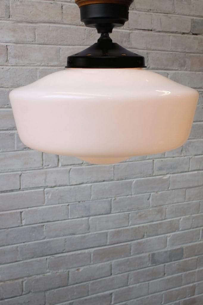 Large opal glass flush mount with black batten holder