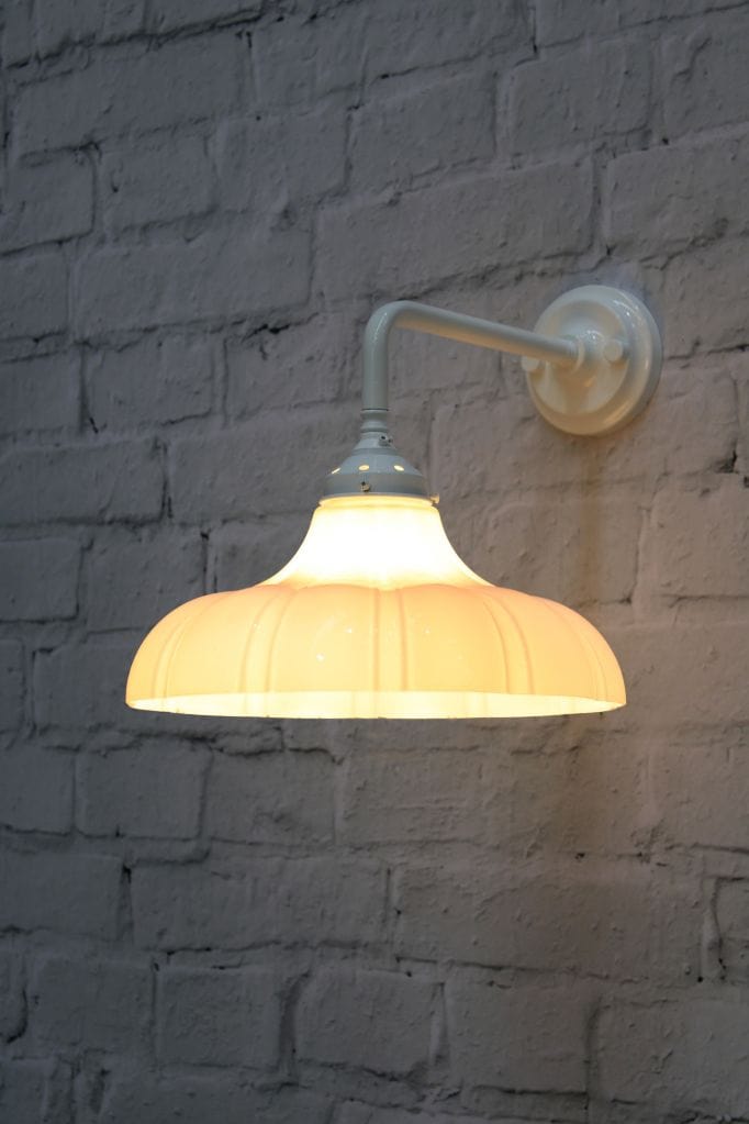 mayflower shade on a white steel 90 degree sconce arm