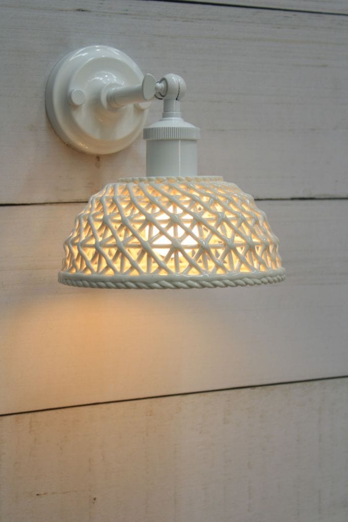 White wall light with short ceramic shade