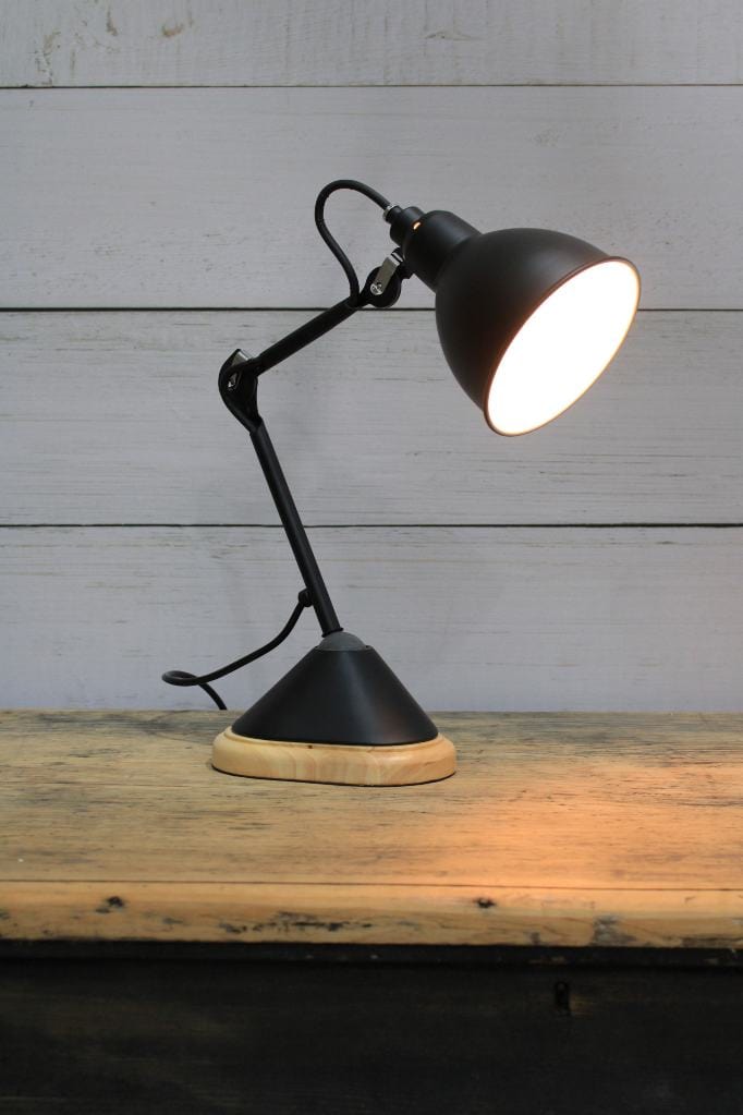 Small desk light with wooden base