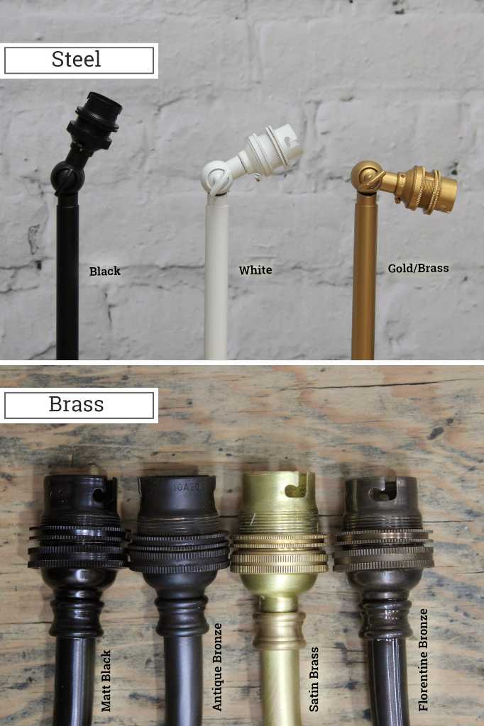 adjustable steel arms and brass finishes 