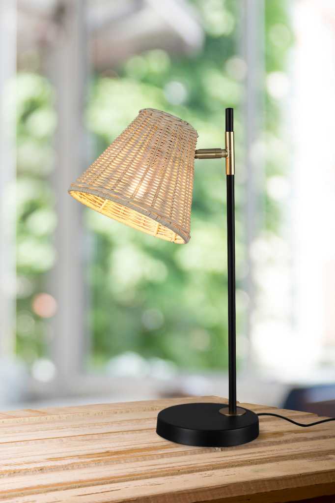 norfolk natural rattan table lamp with a black powder coated rod