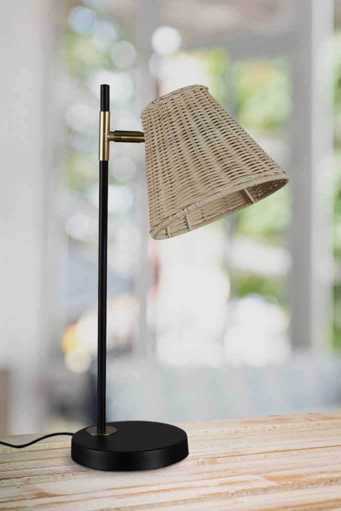 norfolk natural rattan table lamp with a black powder coated rod