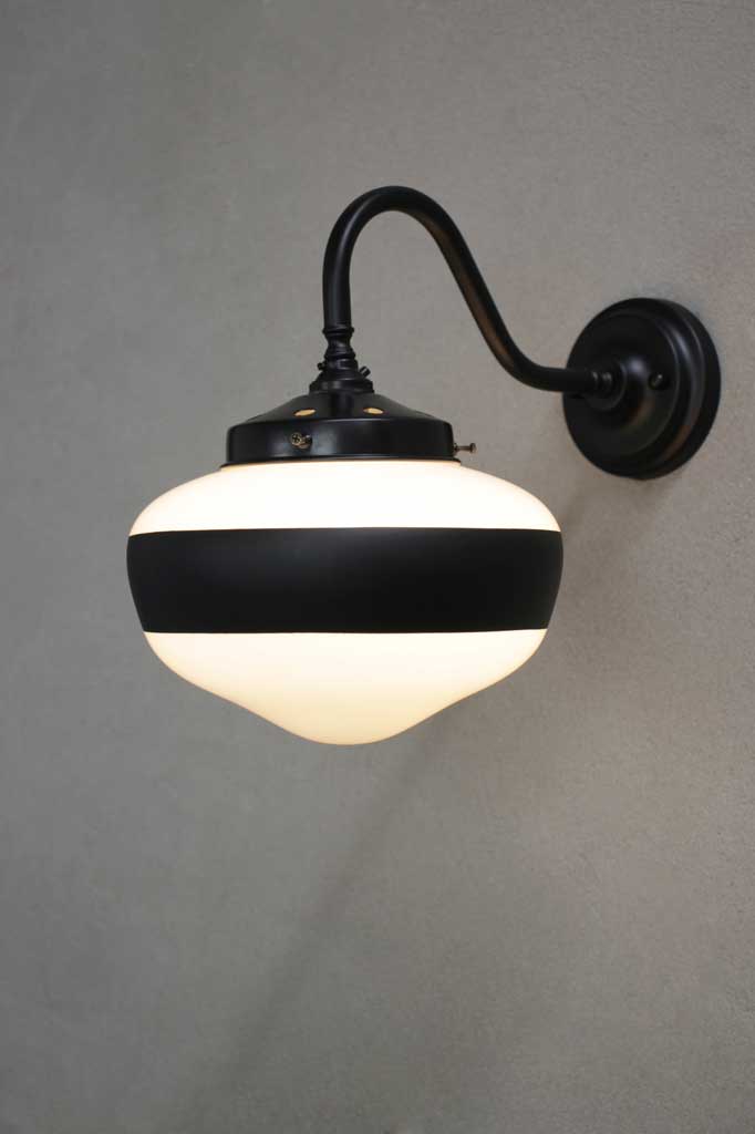 One stripe opal glass wall light with black steel sconce