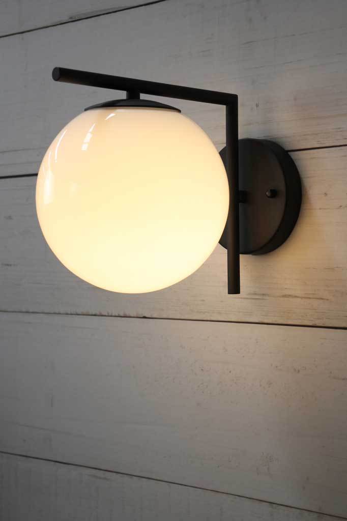 Opal glass wall light with matt black frame