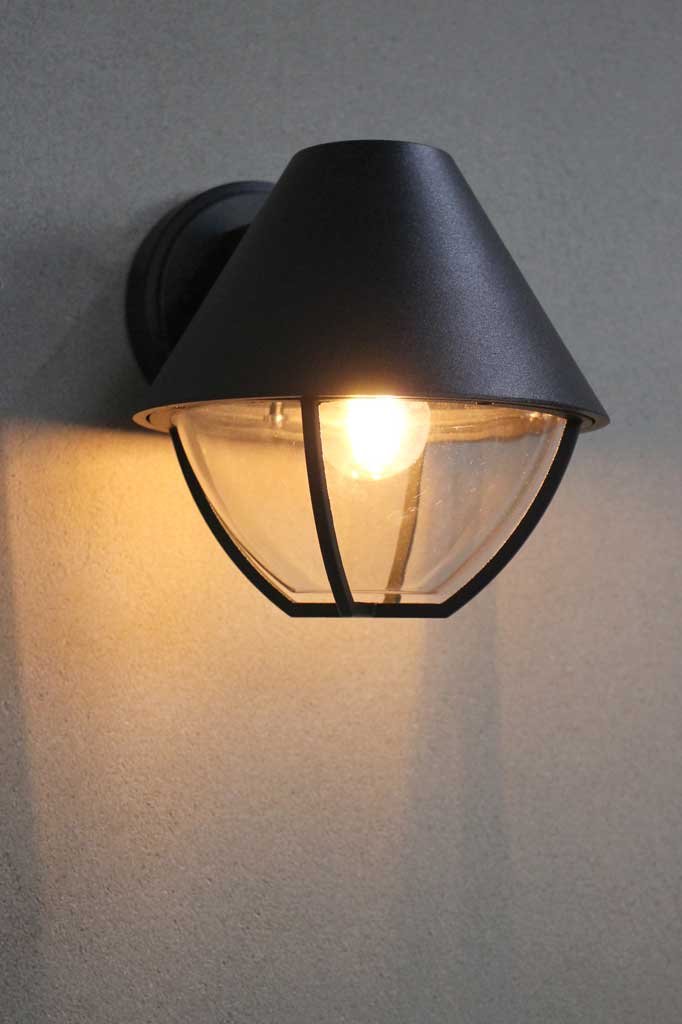 Outdoor wall light with cage