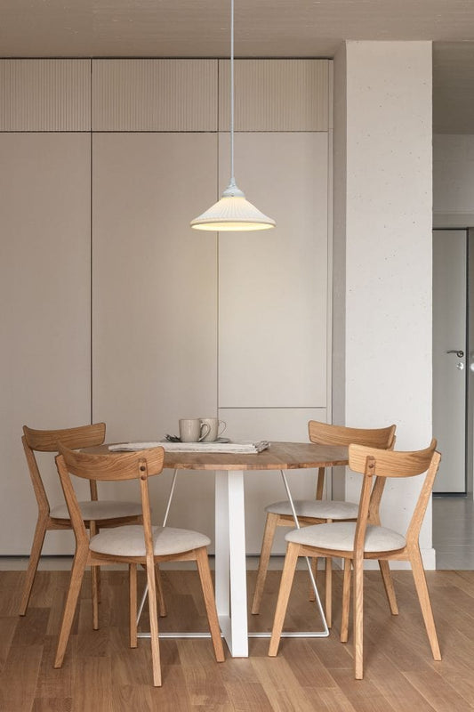 Pleat ceramic pendant light over dining room table