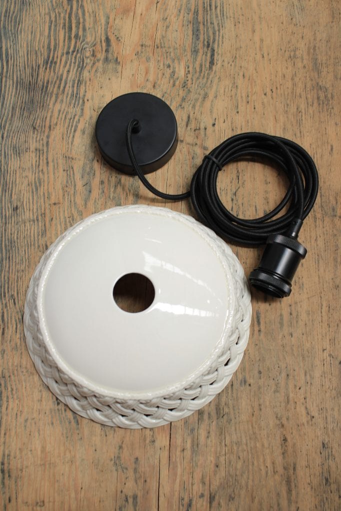 Ceramic pendant light with black cord