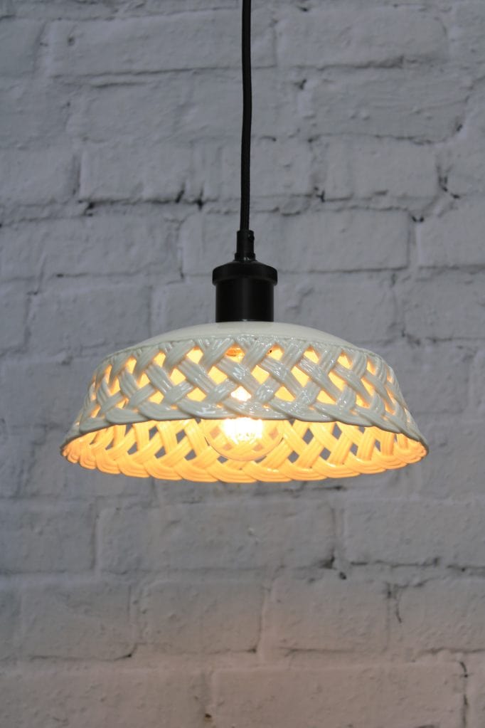 Ceramic pendant light with black cord