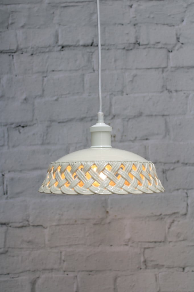 Ceramic pendant light with white cord