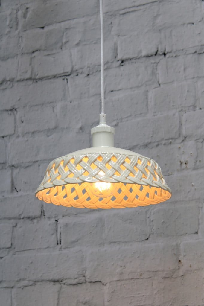 Ceramic pendant light with white cord