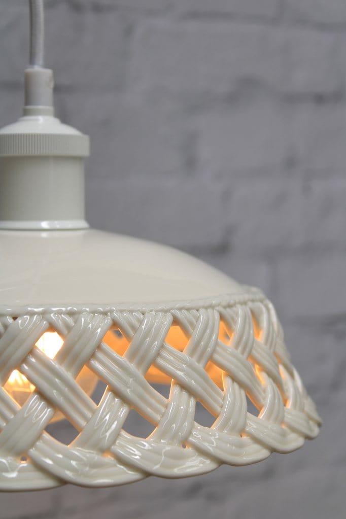 Ceramic pendant light with white cord