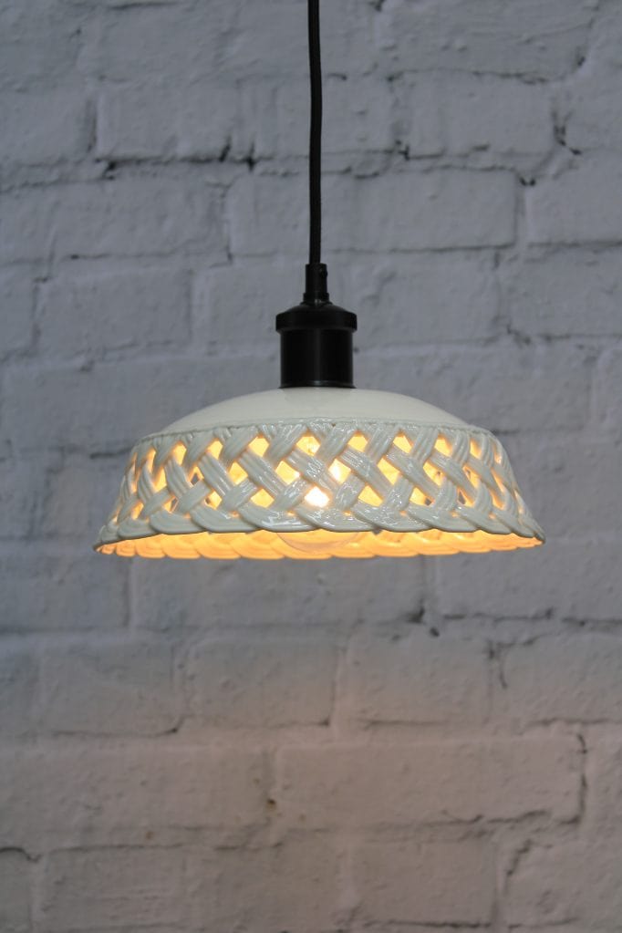 Ceramic pendant light with black cord