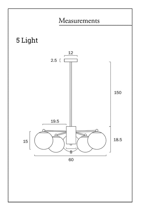 Banff multi light pendant 5 light measurements