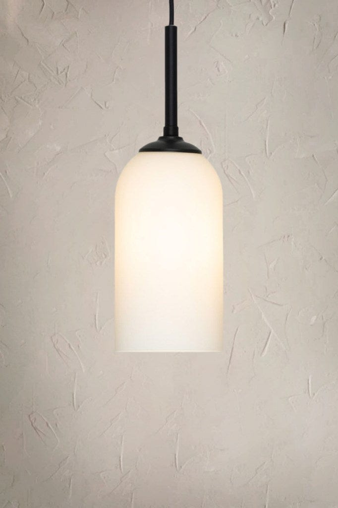 Pendant light with frosted opal glass shade. 