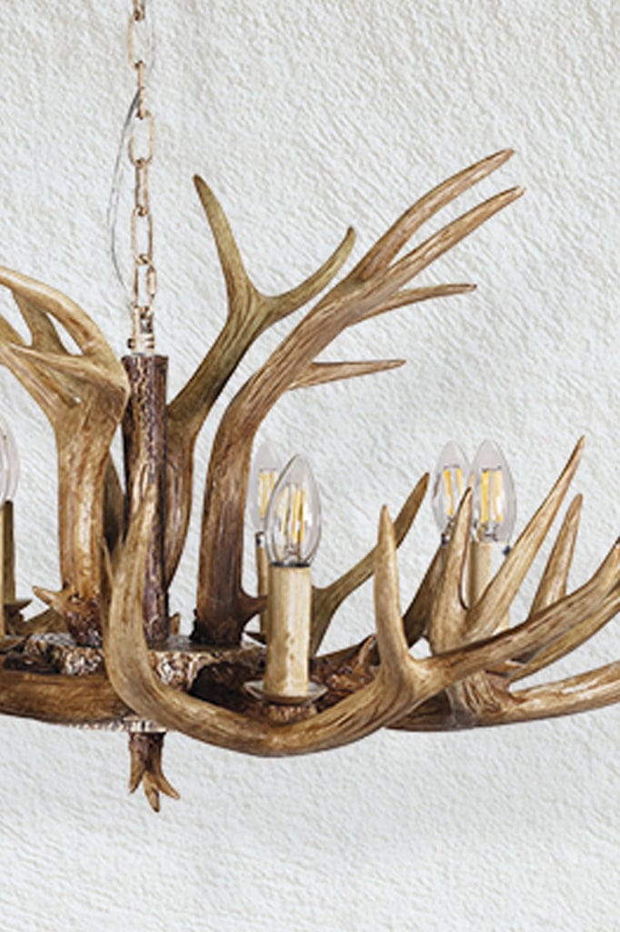 Close-up of detailing on large Roebuck chandelier.