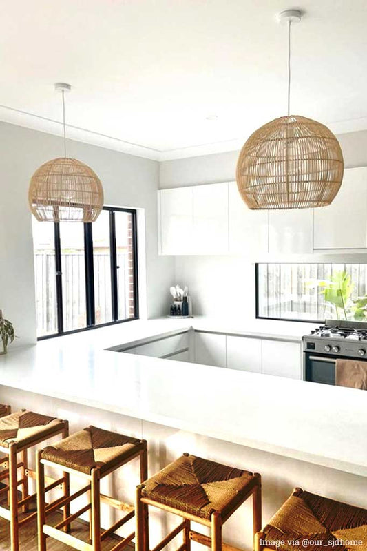 Meadowbrook Rattan Pendant Light in the interior of a house