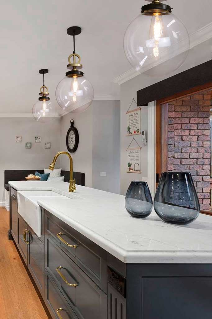 Dixon Glass Ball Pendant Light over a kitchen island bench